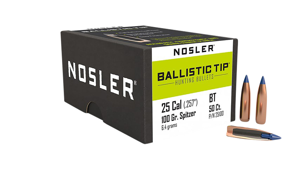 Nosler 25100 Ballistic Tip  25 Caliber .257 100 GR Spitzer/ 50 Per Box