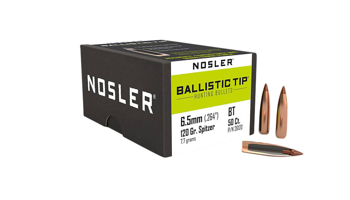 Nosler 26120 Ballistic Tip  6.5mm .264 120 GR Spitzer/ 50 Per Box