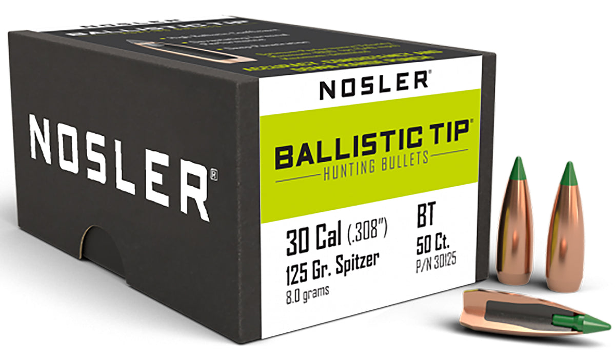 Nosler 30125 Ballistic Tip  30 Caliber .308 125 GR Spitzer/ 50 Per Box