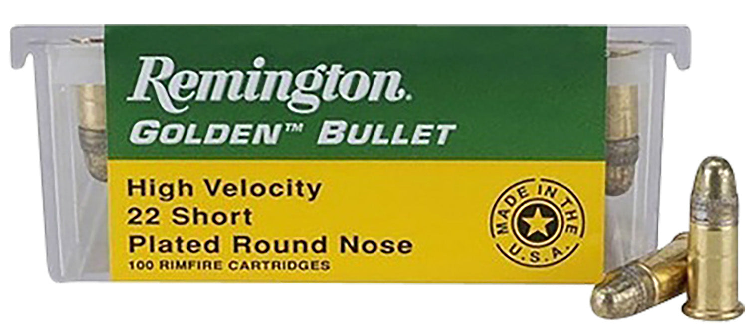 Remington Ammunition 21001 Golden Bullet  22 Short 29 gr Plated Lead Round Nose 100 Bx/ 50 Cs