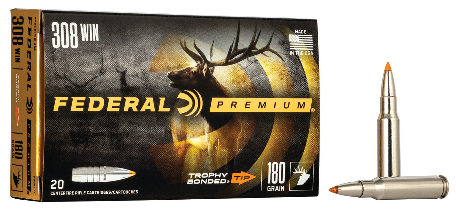 Federal P308TT1 Premium  308 Win 180 gr 2620 fps Trophy Bonded Tip 20 Bx/10 Cs