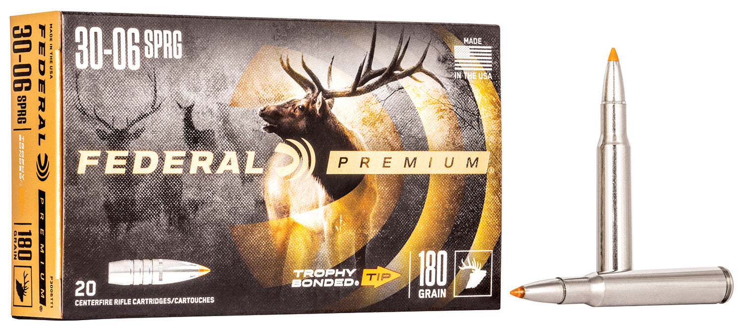 Federal P3006TT1 Premium  30-06 Springfield 180 gr 2700 fps Trophy Bonded Tip 20 Bx/10 Cs