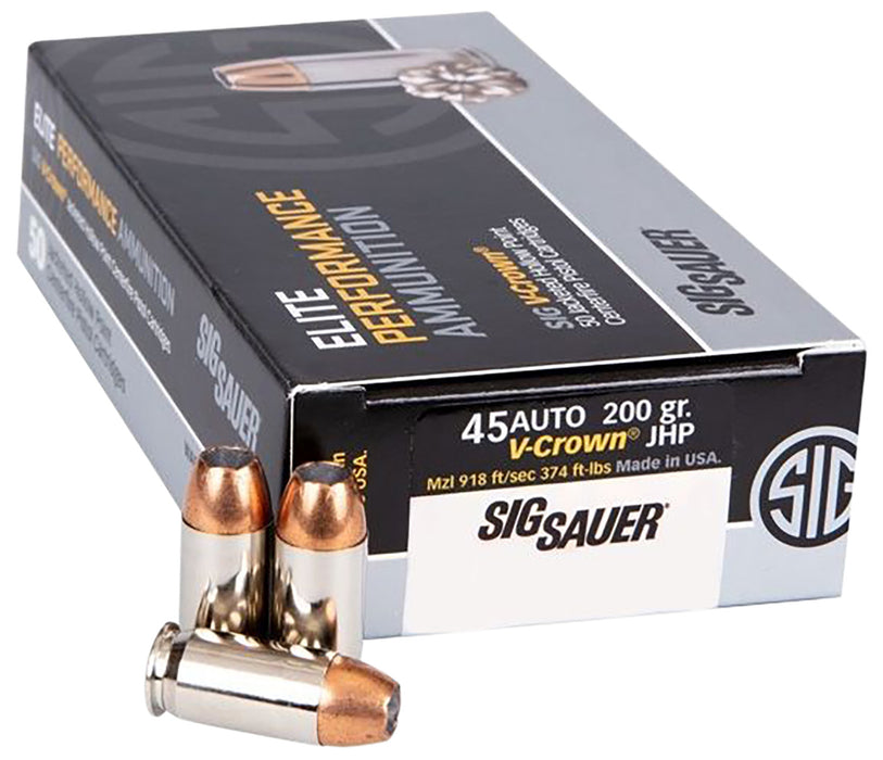 Sig Sauer E45AP150 Elite Defense  45 ACP 200 gr V-Crown Jacketed Hollow Point (VJHP) 50 Per Box/20 Cs