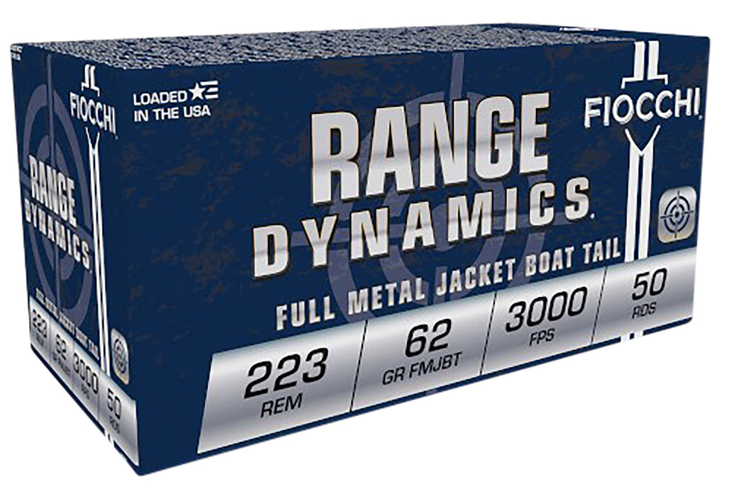 Fiocchi 223C Range Dynamics  223 Rem 62 gr 3000 fps Full Metal Jacket Boat-Tail (FMJBT) 50 Bx/20 Cs