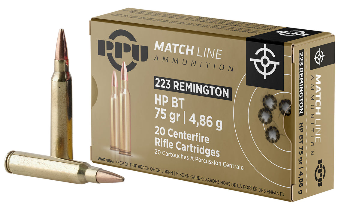 PPU PPM2232 Match  223Rem 75gr Hollow Point Boat Tail 20 Per Box/50 Case