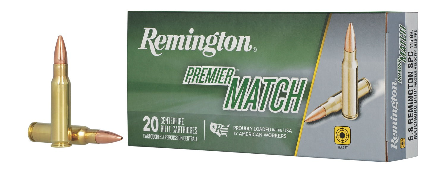 Remington Ammunition 27676 Premier Match 6.8mmRemSPC 115gr Sierra MatchKing BTHP 20 Per Box/10 Case