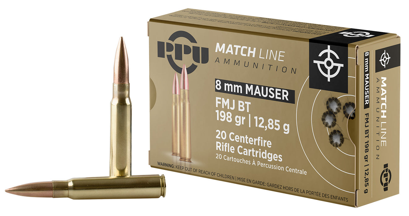 PPU PPM8 Match  8mmMauser 200gr Full Metal Jacket Boat Tail 20 Per Box/10 Case