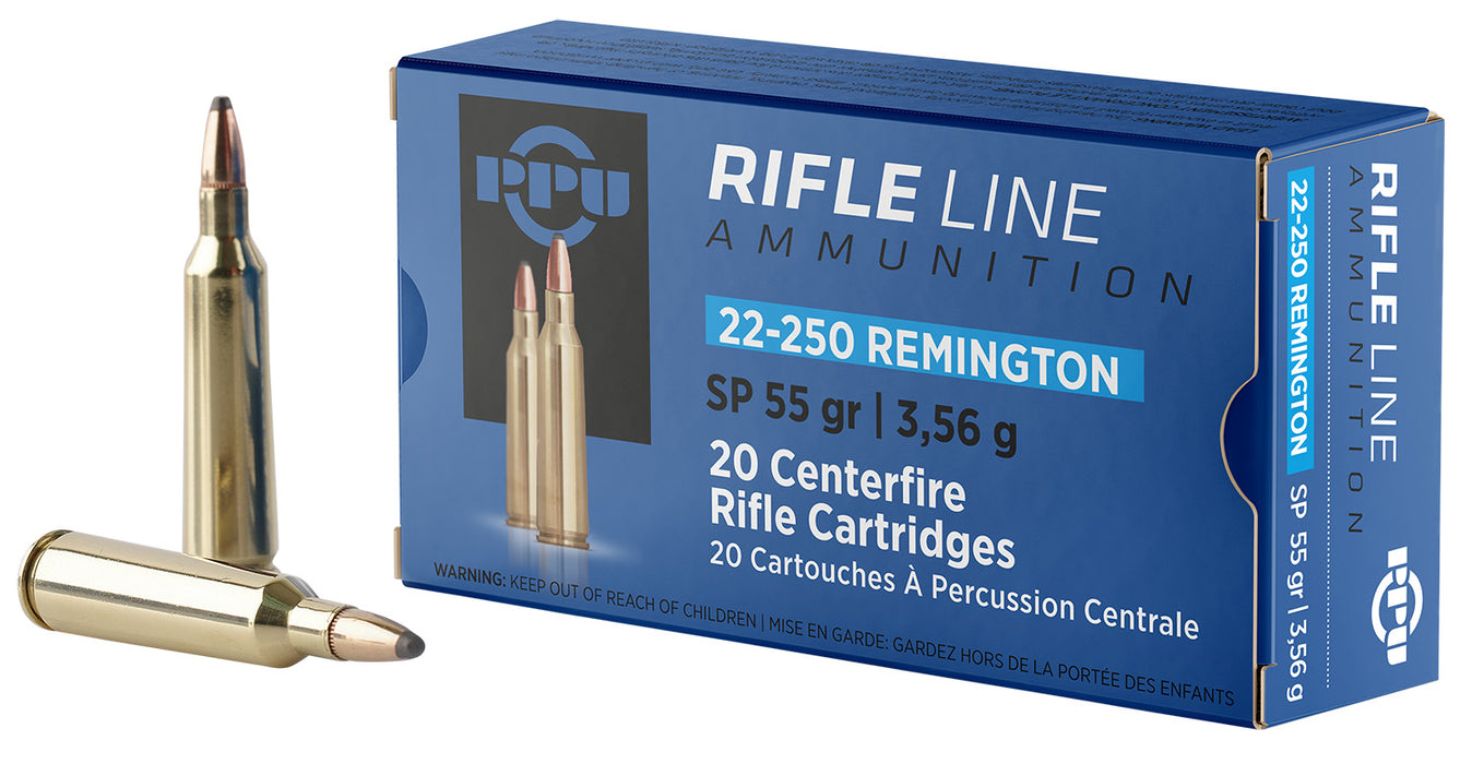 PPU PP22250 Standard Rifle  22-250Rem 55gr Soft Point 20 Per Box/10 Case