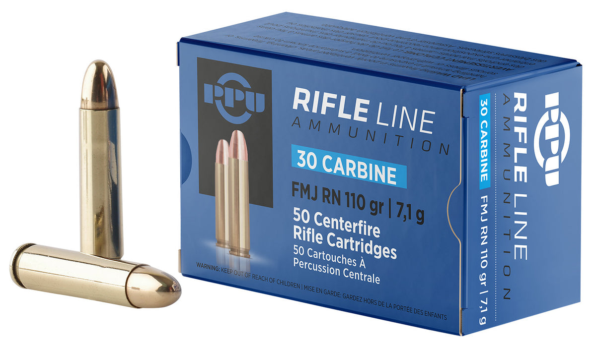 PPU PP30F Standard Rifle  30Carbine 110gr Full Metal Jacket Round Nose 50 Per Box/10 Case