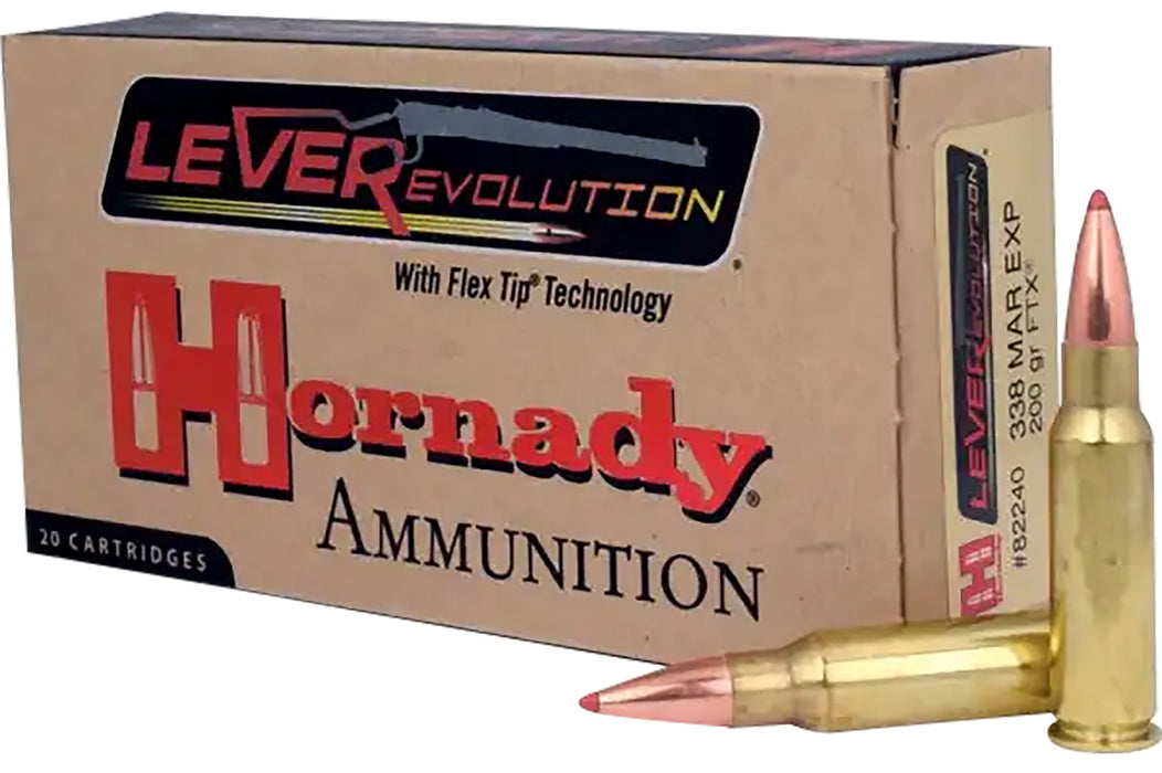 Hornady 82240 LEVERevolution  338 Marlin Express 200 gr 2565 fps Flex Tip eXpanding (FTX) 20 Bx/10 Cs