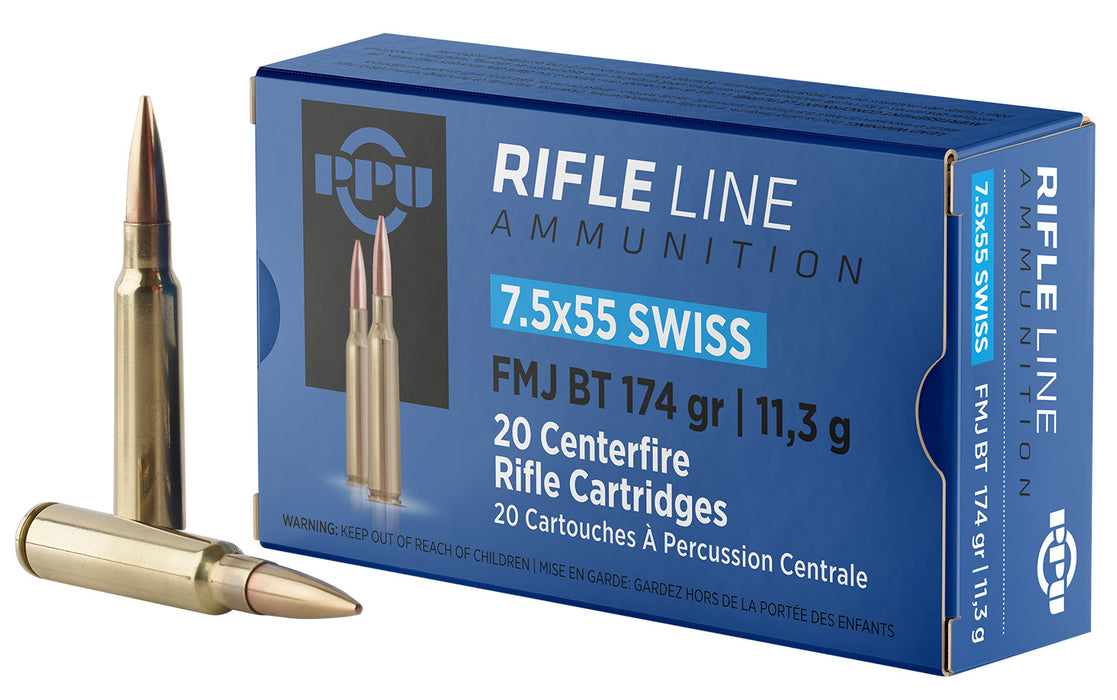 PPU PP7SF Metric Rifle  7.5x55mmSwiss 174gr Full Metal Jacket Boat Tail 20 Per Box/10 Case