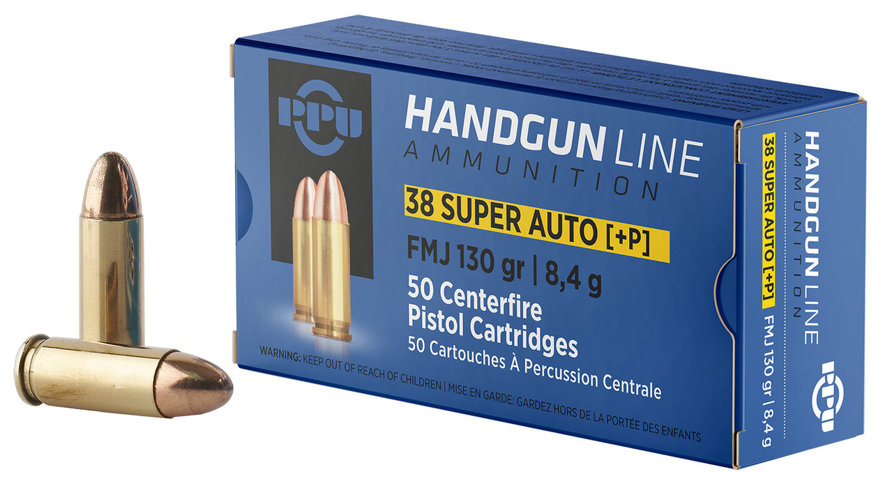 PPU PPH38SU Handgun  38Super+P 130gr Full Metal Jacket 50 Per Box/10 Case