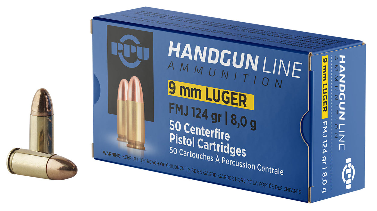 PPU PPH9F2 Handgun  9mmLuger 124gr Full Metal Jacket 50 Per Box/20 Case