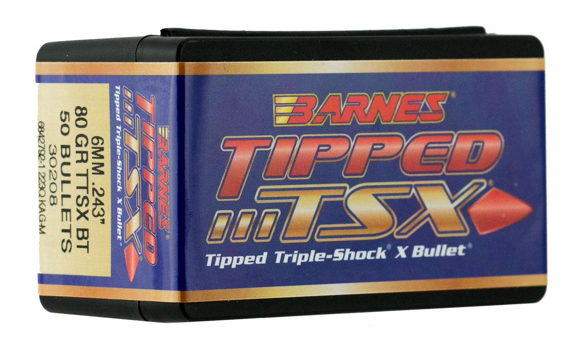 Barnes Bullets 30208 Tipped TSX  6mm 80gr Boat Tail 50/Box