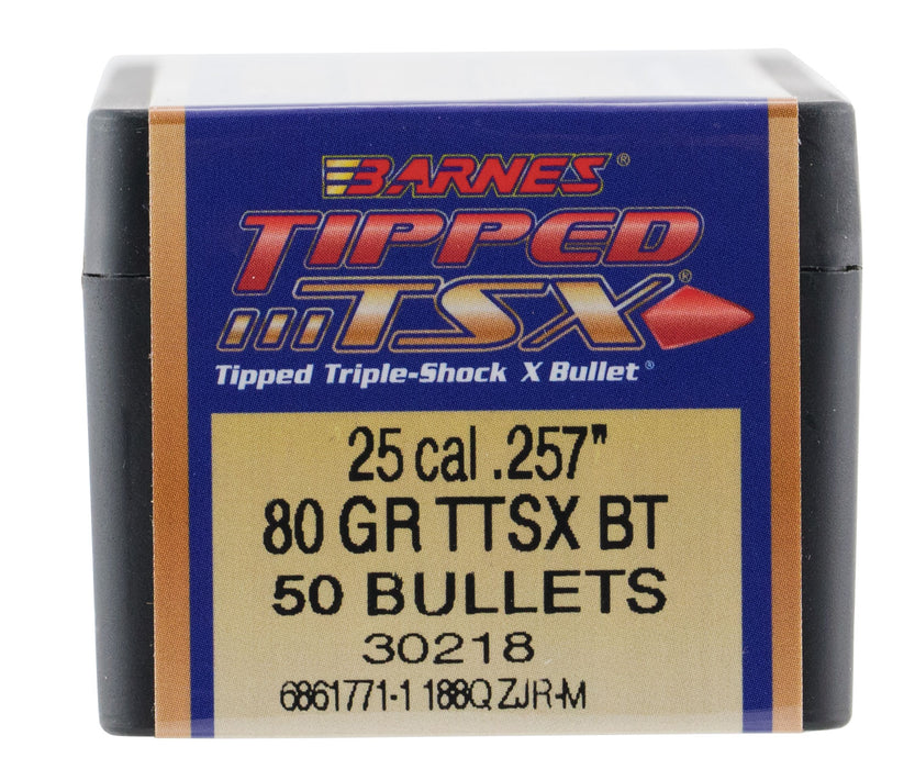 Barnes Bullets 30218 Tipped TSX  25Cal 80gr Boat Tail 50/Box