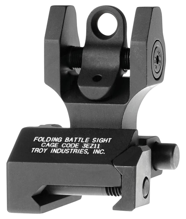 Troy Ind SSIGFBSROBT00 Rear Folding BattleSight Round  Black Hardcoat Anodized for AR-15