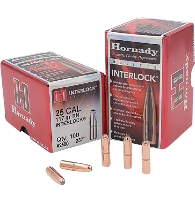 Hornady 2550 InterLock  25 Cal .257 117 gr Round Nose 100 Per Box/ 25 Case