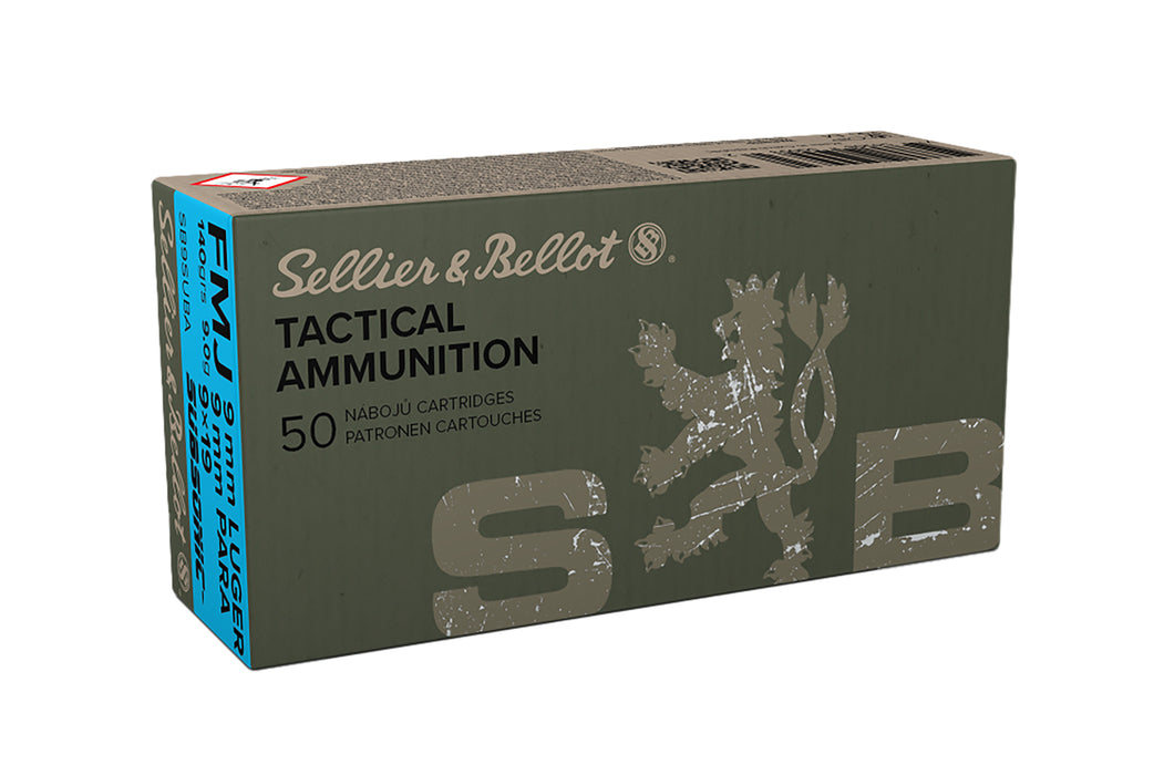 Sellier & Bellot SB9SUBA Handgun  9mm Luger Subsonic 140 gr Full Metal Jacket (FMJ) 50 Per Box/20 Cs