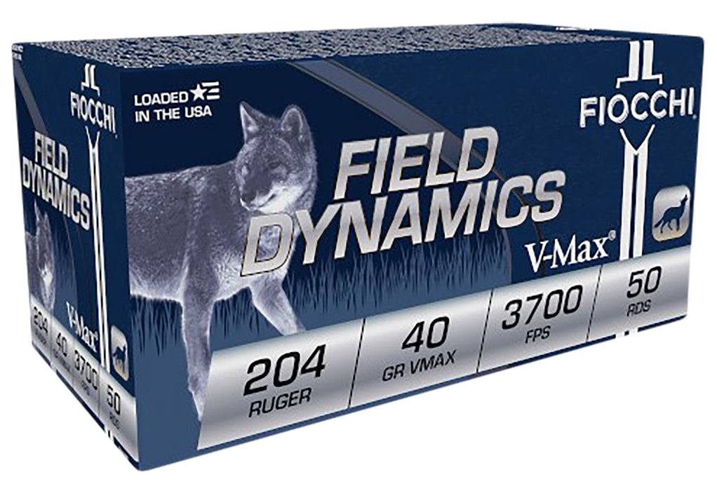 Fiocchi 204HVB Field Dynamics  204 Ruger 40 gr 3700 fps Hornady V-Max 50 Bx/20 Cs