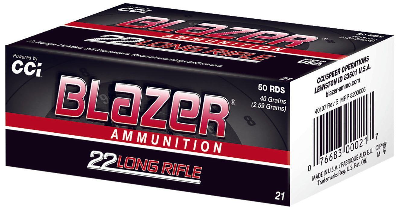 CCI 0021 Blazer High Velocity 22 LR 40 gr 1235 fps Lead Round Nose (LRN) 50 Bx/100 Cs