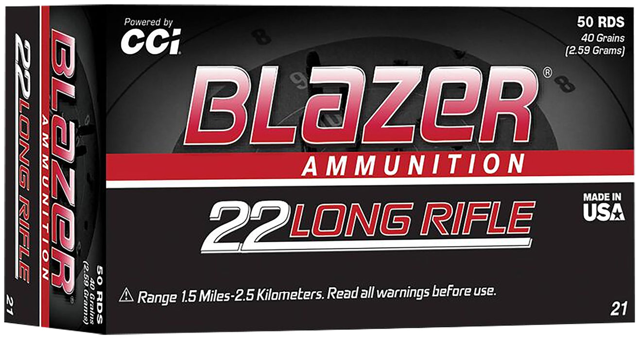 CCI 0021 Blazer High Velocity 22 LR 40 gr 1235 fps Lead Round Nose (LRN) 50 Bx/100 Cs