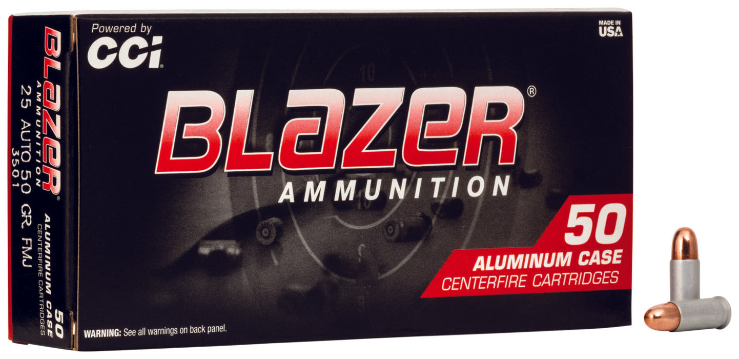 CCI 3501 Blazer  25 ACP 50 gr 755 fps Total Metal Jacket (TMJ) 50 Bx/20 Cs