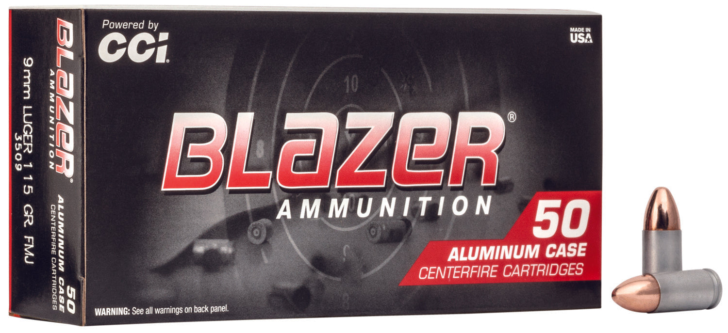 CCI 3509 Blazer  9mm Luger 115 gr 1145 fps Full Metal Jacket (FMJ) 50 Bx/20 Cs