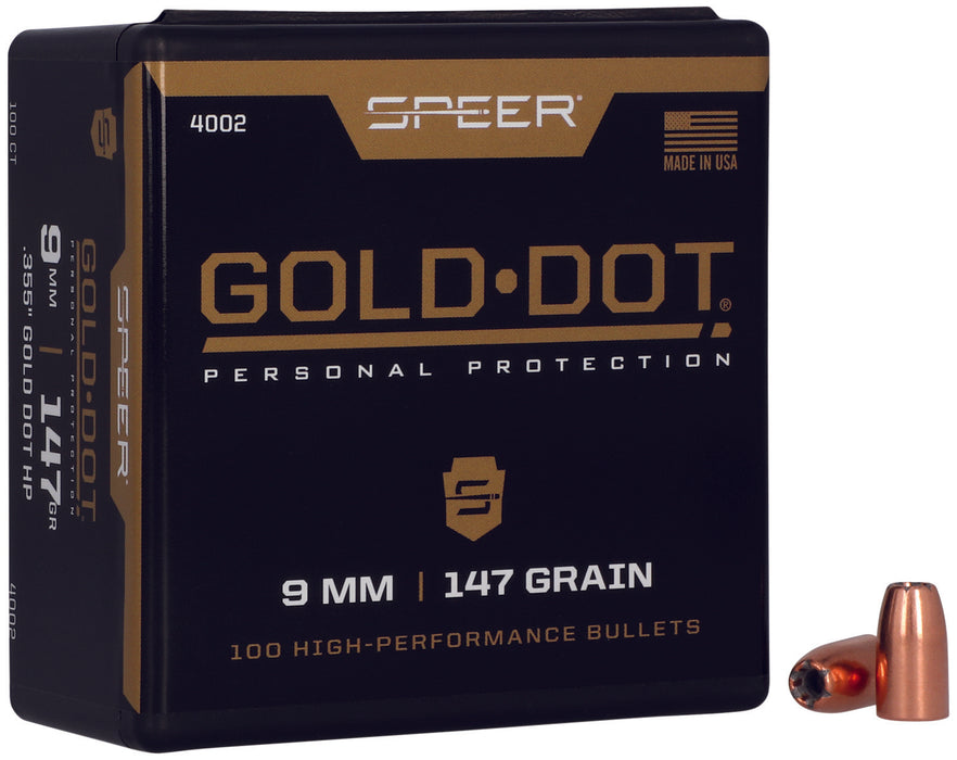 Speer 4002 Gold Dot Personal Protection 9mm .355 147 gr Hollow Point 100 Per Box/ 5 Case