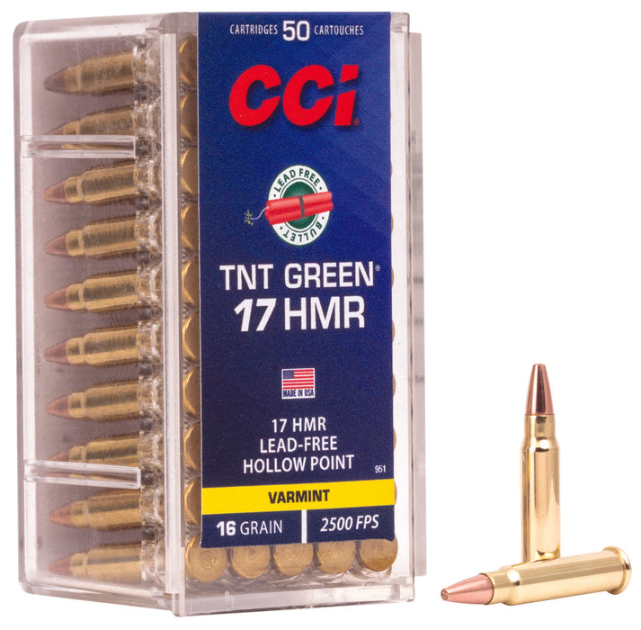 CCI 951 Varmint TNT Green 17 HMR 16 gr 2500 fps Speer TNT Green Hollow Point (TGHP) 50 Bx/40 Cs