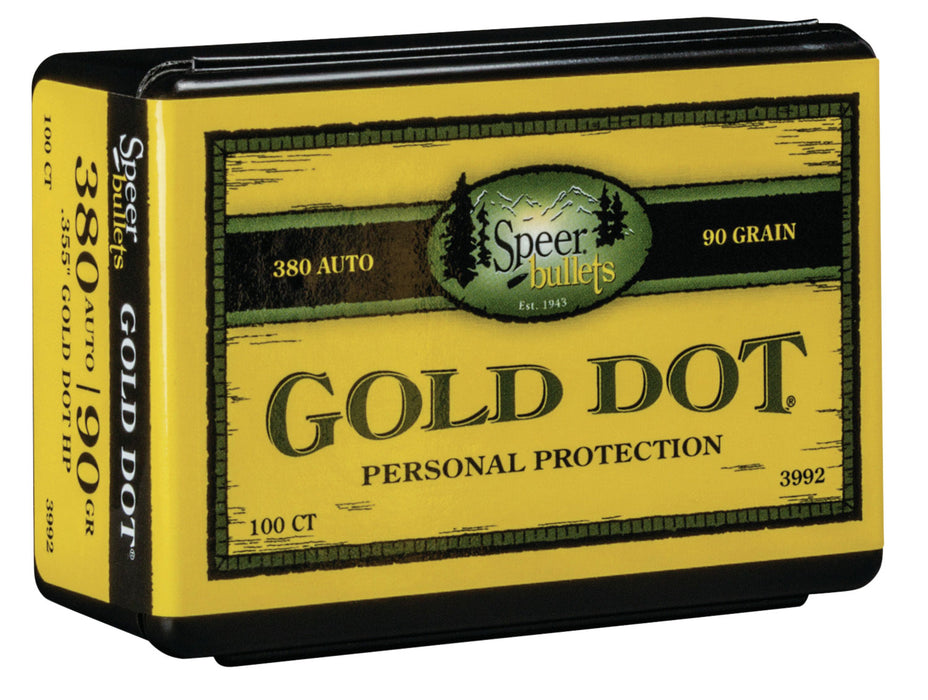 Speer Bullets 3992 Gold Dot Personal Protection 9mm .355 90 GR Hollow Point 100 Box