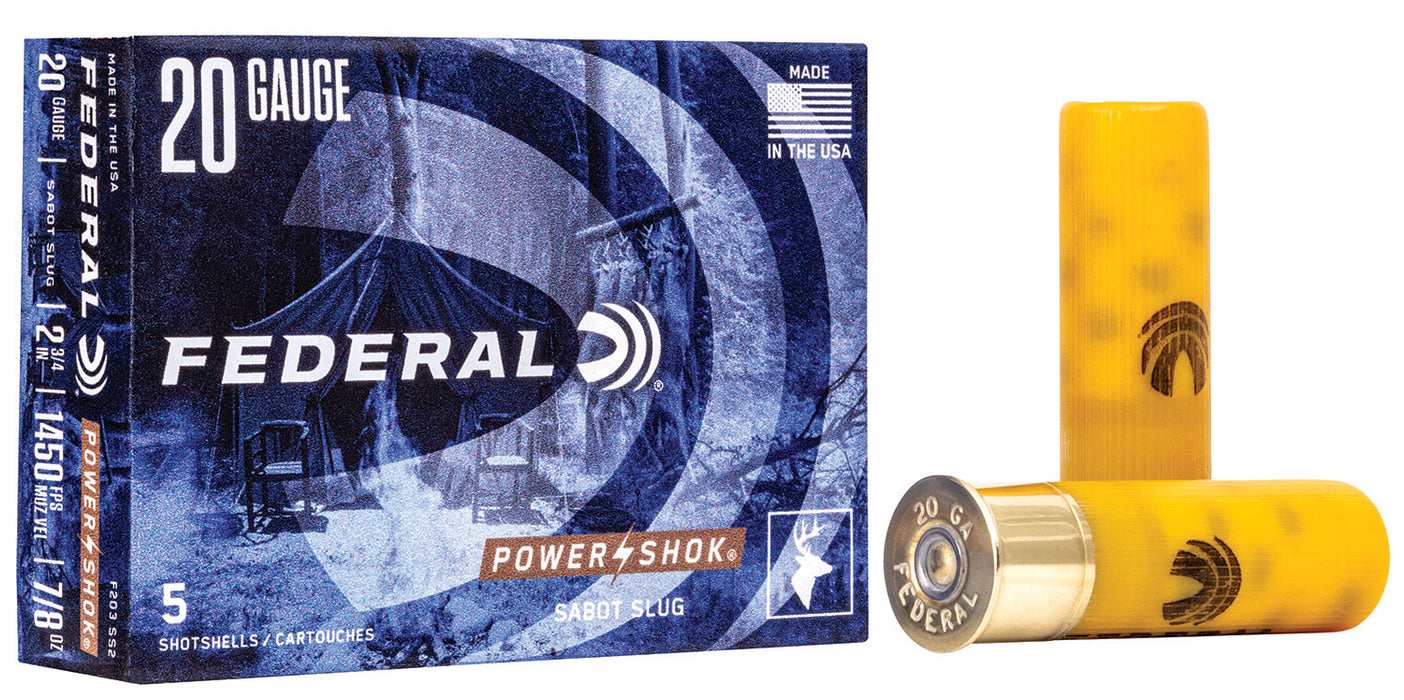 Federal F203SS2 Power-Shok  20 Gauge 2.75" 7/8 oz/328 gr 1450 fps Sabot Slug Shot 5 Bx/50 Cs