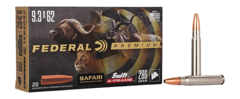 Federal P9362SA Premium Safari Cape-Shok 9.3mmx62Mauser 286gr Swift A Frame 20 Per Box/10 Case