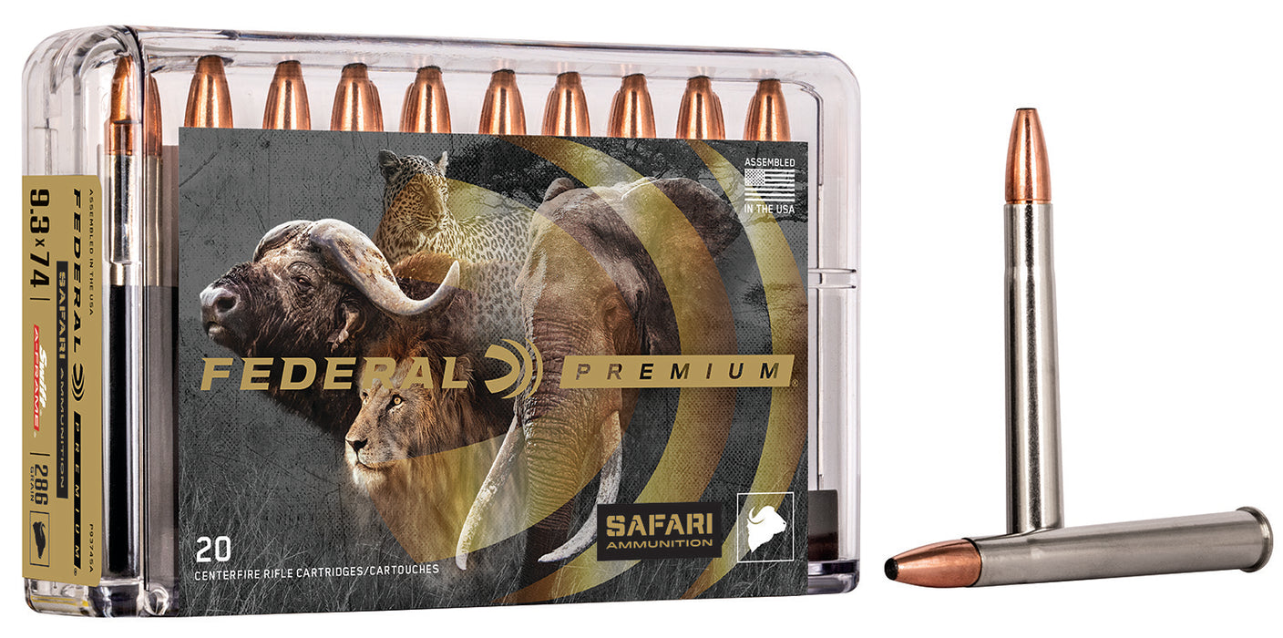 Federal P9374SA Premium Safari Cape-Shok 9.3mmx74R 286 gr 2360 fps Swift A-Frame (SWFR) 20 Bx/10 Cs