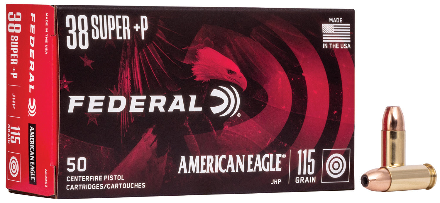 Federal AE38S3 American Eagle  38 Super +P 115 gr Jacketed Hollow Point (JHP) 50 Per Box/20 Cs