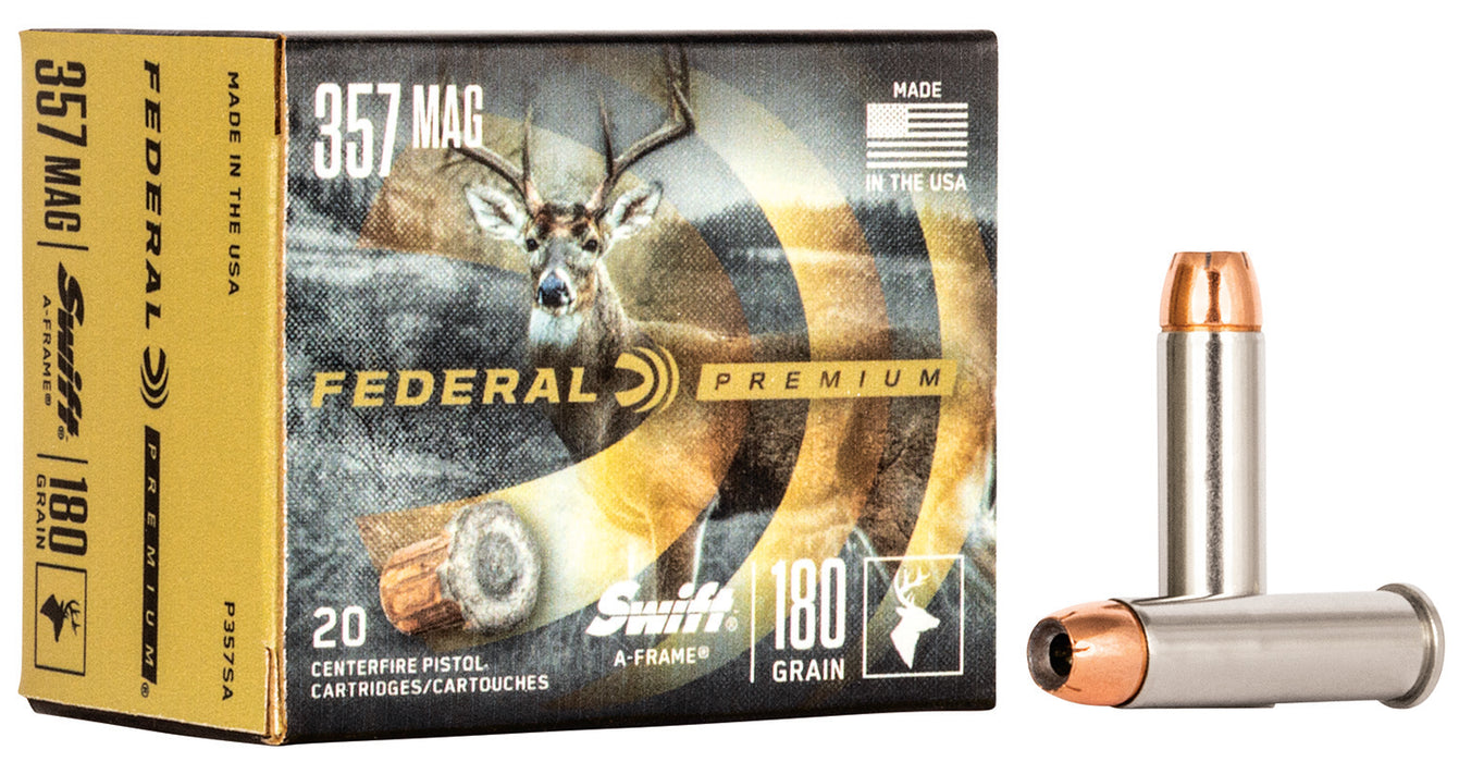 Federal P357SA Premium Hunting 357 Mag 180 gr Swift A-Frame (SWFR) 20 Per Box/10 Cs