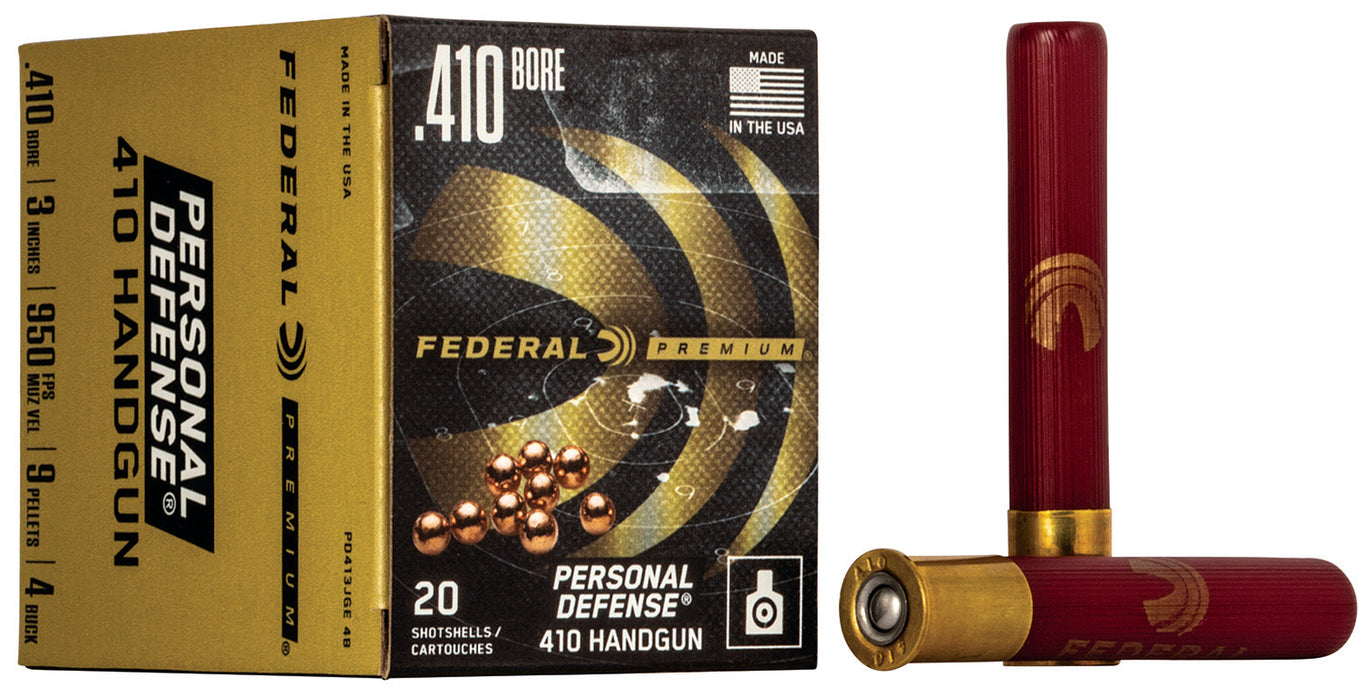 Federal PD413JGE4B Premium Personal Defense 410 Gauge 3" 9 Pellets 950 fps 4 Buck Shot 20 Bx/10 Cs