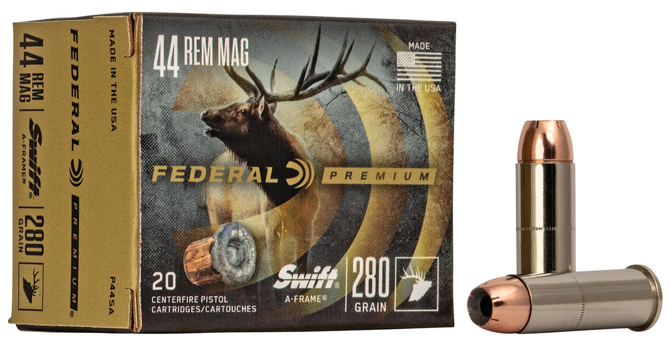 Federal P44SA Premium Hunting 44 Rem Mag 280 gr Swift A-Frame (SWFR) 20 Per Box/10 Cs