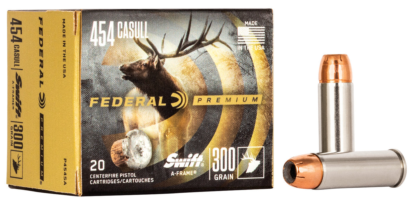 Federal P454SA Premium Hunting 454 Casull 300 gr Swift A-Frame (SWFR) 20 Per Box/10 Cs