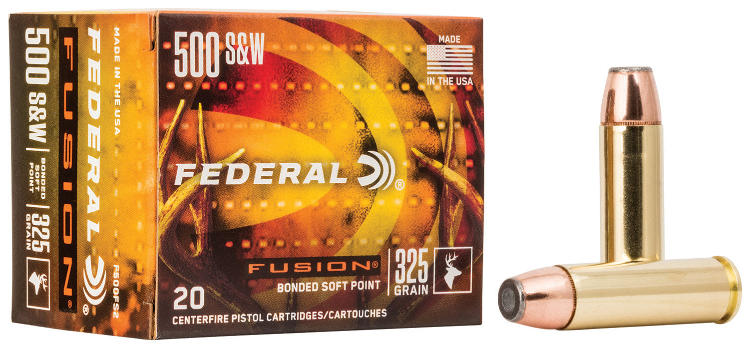 Federal F500FS2 Fusion  500 S&W Mag 325 gr 1450 fps Bonded Soft Point 20 Bx/10 Cs