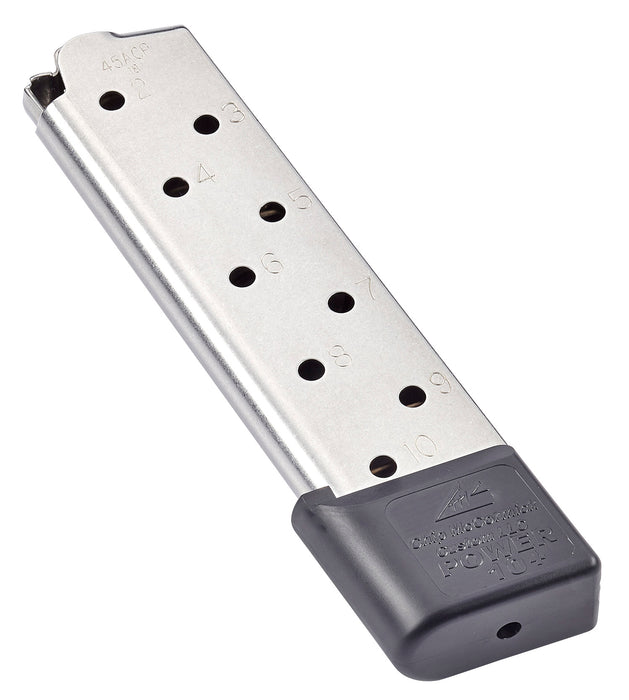 CMC Products 12150 Power Mag Plus 10rd 45 ACP Fits 1911 Government Stainless Steel w/ Black Base Pad