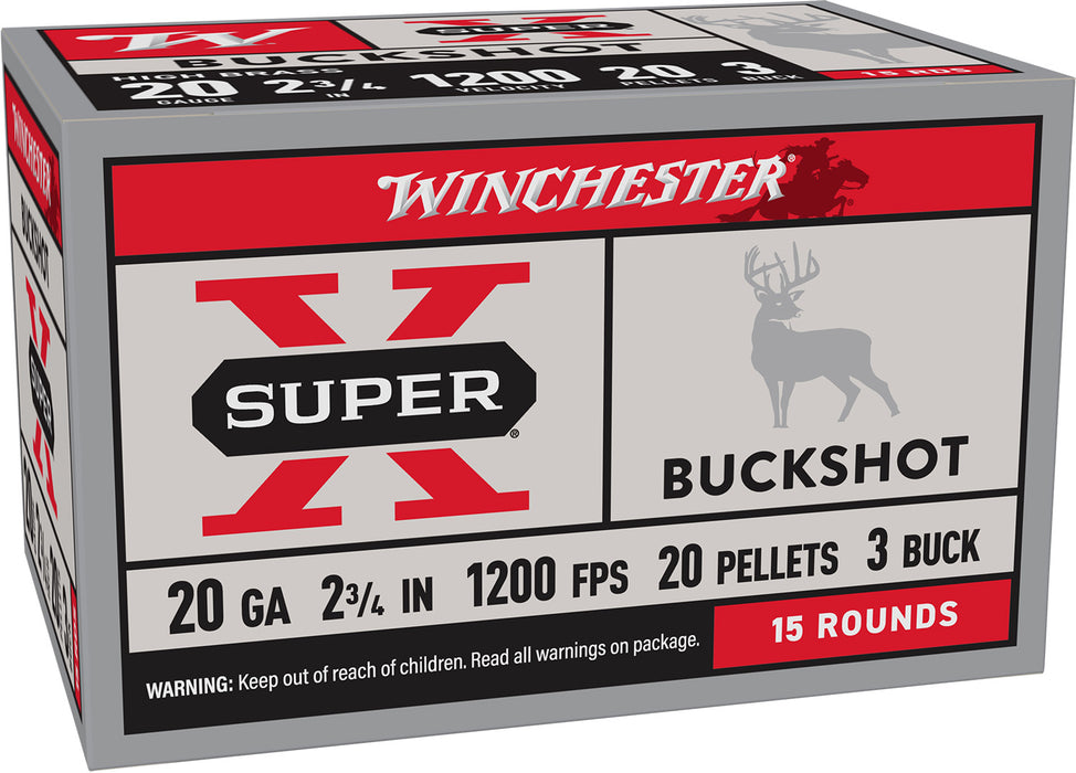 Winchester Ammo XB203 Super X  20 Gauge 2.75" 20 Pellets 1200 fps 3 Buck Shot 5 Bx/50 Cs