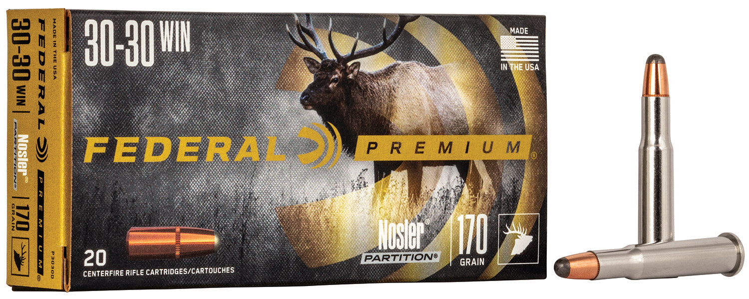 Federal P3030D Premium  30-30 Win 170 gr 2200 fps Nosler Partition (NP) 20 Bx/10 Cs