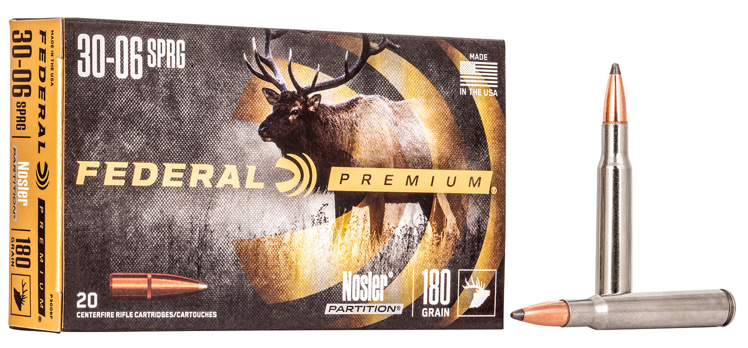 Federal P3006F Premium  30-06 Springfield 180 gr 2700 fps Nosler Partition (NP) 20 Bx/10 Cs