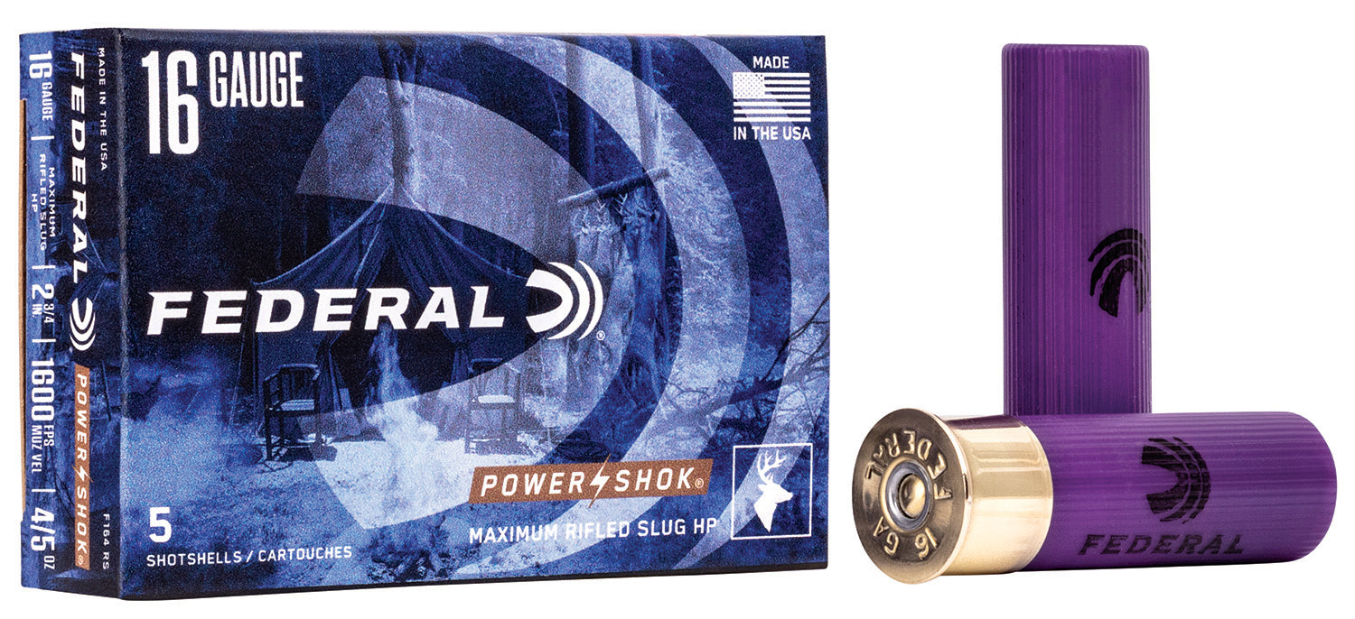 Federal F164RS Power-Shok  16 Gauge 2.75" 7/8 oz/350 gr 1600 fps Rifled Slug Shot 5 Bx/50 Cs