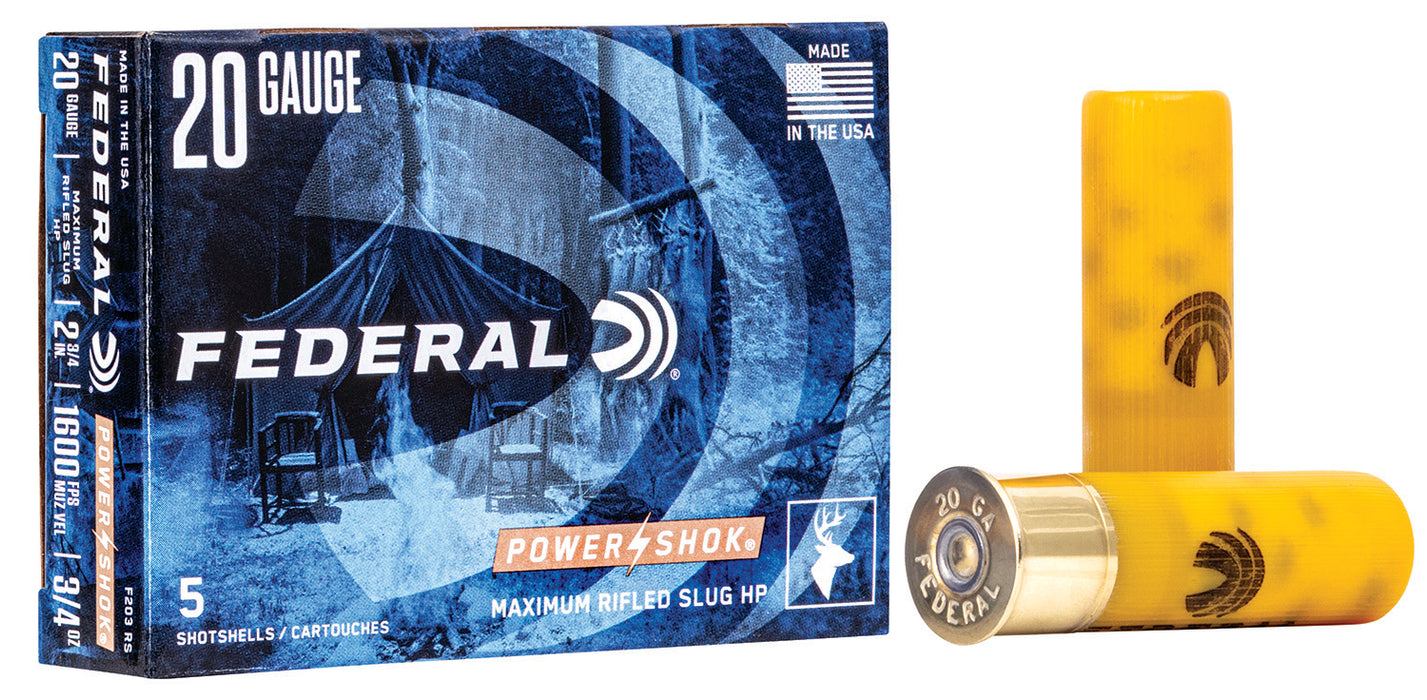 Federal F203RS Power-Shok  20 Gauge 2.75" 3/4 oz/328 gr 1600 fps Rifled Slug Shot 5 Bx/50 Cs