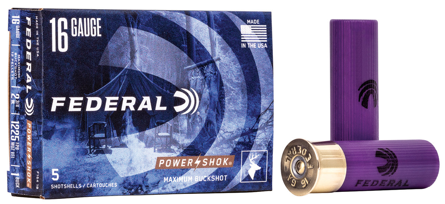 Federal F1641B Power-Shok Magnum 16 Gauge 2.75" 1 3/16 oz 1225 fps 1 Buck Shot 5 Bx/50 Cs