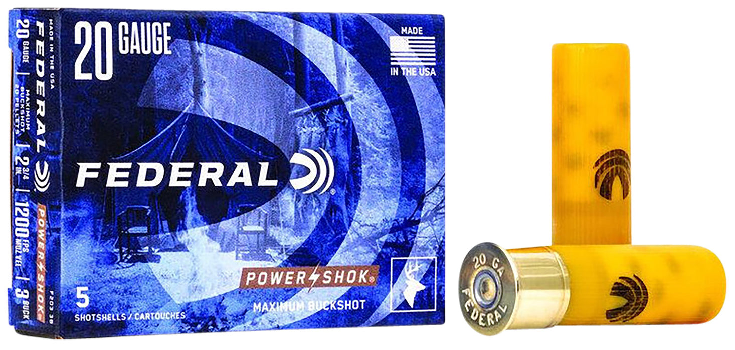 Federal F2033B Power-Shok Magnum 20 Gauge 2.75" 1 oz 1200 fps 3 Buck Shot 5 Bx/50 Cs