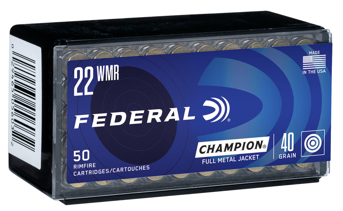 Federal 737 Champion Training  22 WMR 40 gr 1880 fps Full Metal Jacket (FMJ) 50 Bx/60 Cs