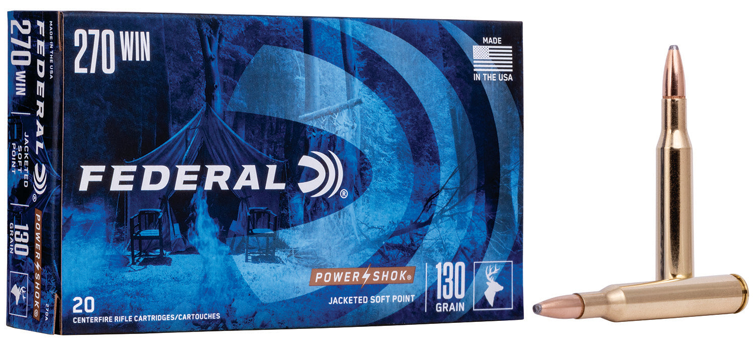 Federal 270A Power-Shok  270 Win 130 gr 3060 fps Jacketed Soft Point (JSP) 20 Bx/10 Cs