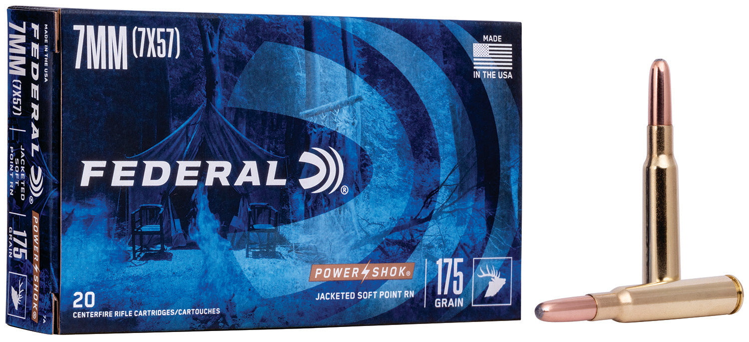 Federal 7A Power-Shok Hunting 7mm Mauser 175 gr Jacketed Soft Point (JSP) 20 Per Box/ 10 Cs